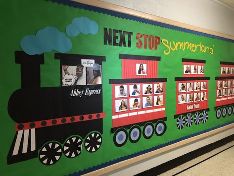 Transportation Display Board, Christmas Train Door Decoration, Train Classroom Door, Train Classroom Decorations, Polar Express Wall Decorations, Train Bulletin Board Ideas, Polar Express Bulletin Board Ideas, Polar Express School Hallway, Polar Express Hallway Decorations School