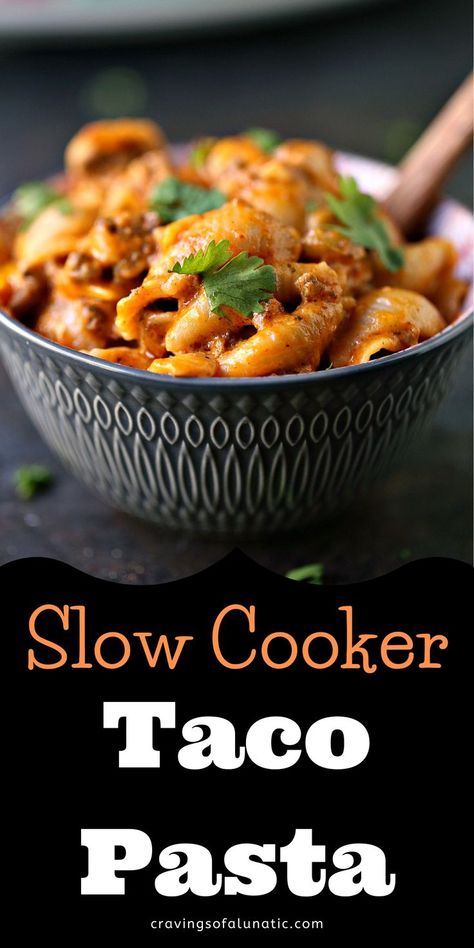 This slow cooker taco pasta is an easy cheesy dinner the whole family will love! Whip up a big batch today! #slowcooker #crockpot #tacopasta #pasta #dinner #meal #cheesy Slow Cooker Taco Pasta, Cheesy Dinner, Pasta Macaroni, Slow Cooker Taco, Quinoa Burger, Slow Cooker Pasta Recipes, Crock Pot Tacos, Slow Cooker Pasta, Taco Pasta