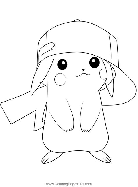 Hat With Pikachu Coloring Page Pikachu Printable, Pikachu Outfit, Pikachu Cap, Pikachu Coloring, Realistic Pokemon, Pikachu Hat, Pikachu Coloring Page, Pikachu Drawing, Anime Face Drawing