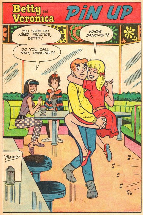 Archie Comics is a fun, colorful world full of lively characters! 😊 Archie Andrews, the main guy, is a lovable, clumsy teenager who's always caught in a love triangle between sweet Betty Cooper 💕 and the glamorous Veronica Lodge 😍. His best friend, Jughead Jones 🍔, is obsessed with food and always stays chill, while Reggie Mantle 🤩 is the mischievous rival who loves to stir up trouble! This comic universe is filled with fun high school drama, friendship, and laughter! 🎉📚 Archie Comics Jughead, Archie Comics Strips, Pinup Cartoon, Archie Comics Betty, Reggie Mantle, Dan Decarlo, Archie Comic Books, High School Drama, School Drama