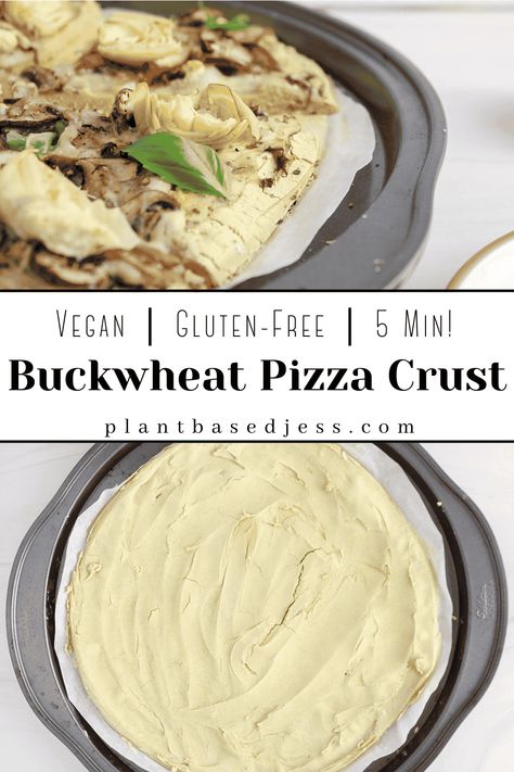 Pizza Crust No Yeast, Plant Based Pizza Crust, No Rise Pizza Dough, Vegan Pizza Dough, Dairy Free Bread, Buckwheat Bread, Vegan Pizza Recipe, Buckwheat Recipes, Gluten Free Yeast Free