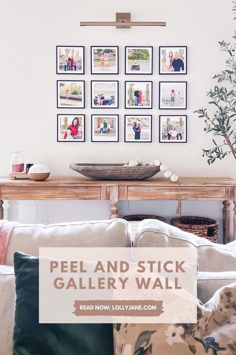 Gallery Entryway, Style An Entryway, Wall Peel And Stick, Entryway Gallery Wall, Peel And Stick Wall Decor, Stick Wall Decor, Wall Decor Gallery, Family Photo Wall, Stick Photo