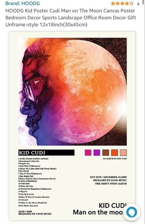 Kid Cudi Album Cover, Kid Cudi Albums, Kid Cudi Poster, Song Posters, Heart Of A Lion, Day And Nite, Hip Hop Poster, Poster Bedroom, Poster Music