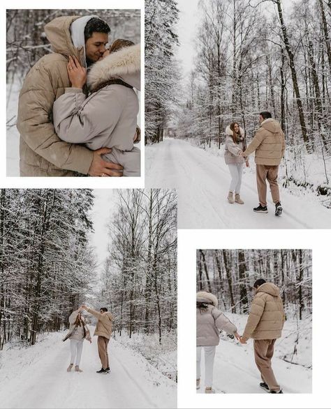 Winter Photoshoot Ideas Couple, Couple Pics In Snow, Snow Story Ideas, Couple Picture Ideas Winter, Couples Snow Pictures, Winter Photography Couples, Snow Photoshoot Couple, Couple Snow Pictures, Snow Photography Ideas