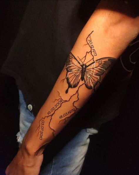 Fill In Tattoo Ideas Sleeve Negative Space, Arm Tattoos With Butterflies, Tattoos For Masculine Women, Arm Sleeves For Men Tattoo, Forearm Men Tattoos, Survivor Tattoo Ideas, Half Sleeve Tattoos Sketches, Memorial Tattoo Ideas, Cute Simple Tattoos