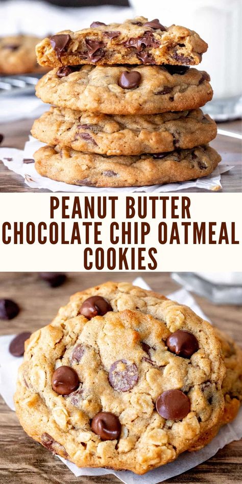 Peanut Butter Oatmeal Chocolate Chip, Peanut Butter Oatmeal Chocolate Chip Cookies, Cakes Chocolate, Peanut Butter Oatmeal Cookies, Oatmeal Chocolate Chip, Peanut Butter Chocolate Chip Cookies, Peanut Butter Oatmeal, Oat Cookies, Oatmeal Chocolate