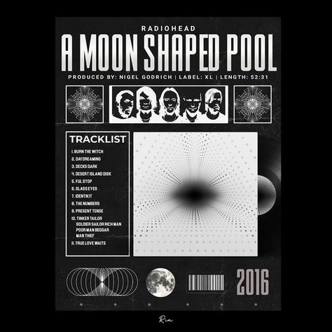 Ria Choudhary on Instagram: “59/100 A MOON SHAPED POOL - a more personal and eternal enlightenment rather than the old existential angst. A distressing yet relieving…” Zines Ideas, A Moon Shaped Pool, Pool Art, Cover Art Design, Moon Shapes, Radiohead, Art Designs, Cover Art, The Old