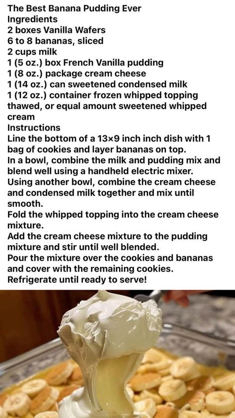 Easy Banana Pudding Recipe Simple, Banana Pudding Recipe With Cream Cheese, Banana Pudding With Cream Cheese, Banana Pudding Cream Cheese, Easy Banana Pudding Recipe, Pudding Desserts Recipes, Instant Banana Pudding, Easy Banana Pudding, Southern Banana Pudding