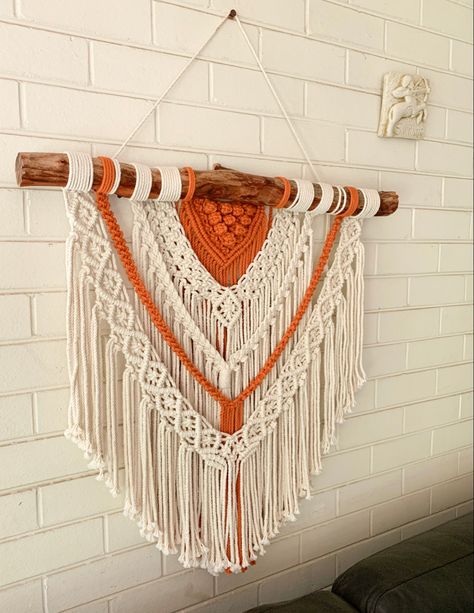 Orange Macrame Wall Hanging, Orange Macrame, Macrame Wall Hanger, Boho Macrame Wall Hanging, Free Macrame Patterns, Wall Hangers, Boho Macrame, Macrame Design, Macrame Patterns