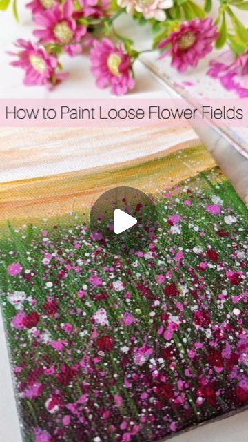 Navdeep on Instagram: "How to Paint Loose Flower Fields Using Acrylics 💫🎨  Surface -4*6 inches streched Canvas  Acrylic Colors - @montmarteart  #acrylics #acrylicpaintingtechniques #paintingofinstagram #paintingtips #artist #loosepainting #paintingreels #arttherapy #satisfyingvideos" Painting Small Flowers Acrylic, Loose Flower Painting Acrylic, Flower Painting Ideas Acrylics, Paint Wildflowers Easy, How To Paint Flower Field, How To Paint Field Of Flowers, How To Paint Wildflowers Easy, Acrylic Painting Ideas On Canvas Flowers, Easy Wildflower Painting Acrylic