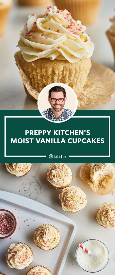 I Tried Preppy Kitchen's Vanilla Cupcake Recipe | Kitchn Preppy Kitchen Recipes, Vanilla Icing Recipe, Best Vanilla Cupcake Recipe, Moist Vanilla Cupcakes, Vanilla Cupcake Recipe, Kitchen S, Preppy Kitchen, Making Cakes, Biscuits Easy