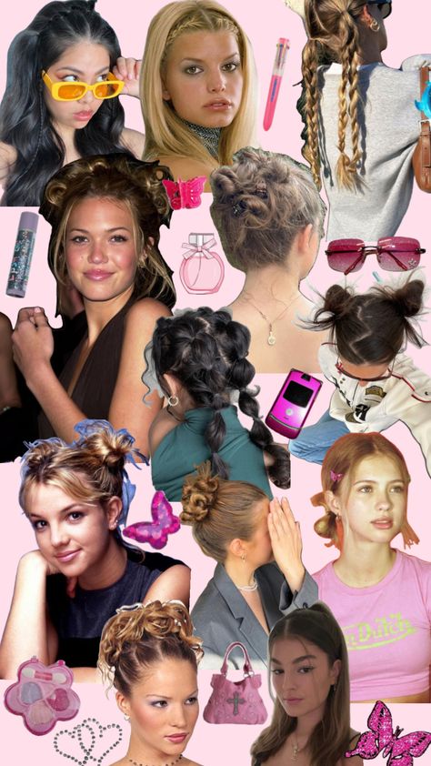 2000s hair inspo! #2000s #2000saesthetic #aesthetic #y2k #y2kaesthetic #y2khair #2000shair #hairinspo #partythemes #college 2000s Party Outfits, 2000 Hairstyles, 00s Party, 2000s Hair, 2000s Hairstyles, Y2k Party Outfit, 90’s Hairstyles, 2000s Party, Y2k Hair