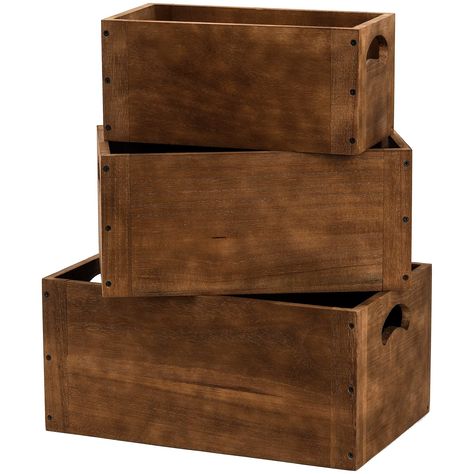 Hedume Set of 3 Wood Storage Cube with Handle, Rustic Brown Decorative Wood Storage Box Container, Stackable Cube Basket Bins Organizer for Home, Office, Closet, Shelf, Bookcase, Closet : Amazon.ca: Home Cube Basket, Wood Bin, Storage Crates, Home Office Closet, Office Closet, Closet Shelf, Natural Wood Texture, Box With Handle, Home Decor Boxes