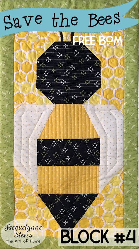 Save the Bees Block of the Month - Jacquelynne Steves Bee Quilt Pattern Free, Bee Hive Quilt Pattern, Bumble Bee Quilt Block Patterns, Block Of The Month Quilt Patterns Free, Bee Patterns Printable, Bee Quilt Pattern, Free Quilt Patterns Printables, Bee Quilt, House Quilt Block