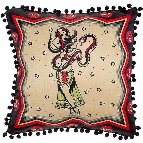 Circus Tattoo, Snake Pillow, Traditional Style Tattoo, Sourpuss Clothing, Retro Tattoos, Shopping Wishlist, Snake Charmer, Retro Accessories, Classy Tattoos