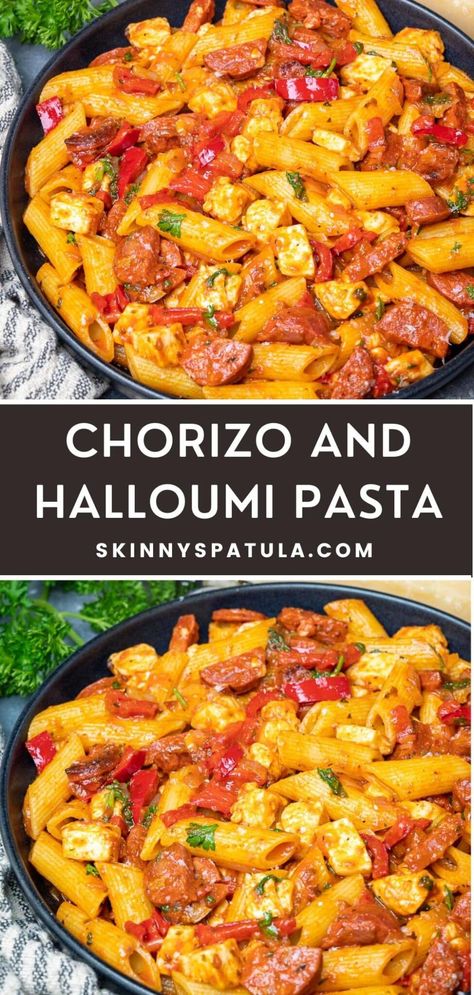 Halloumi Pasta, Simple Family Meals, Chorizo Recipes, Pasta Dinner Recipes, Health Dinner Recipes, Beautiful Weather, Main Meals, Tasty Dishes, Pasta Dishes