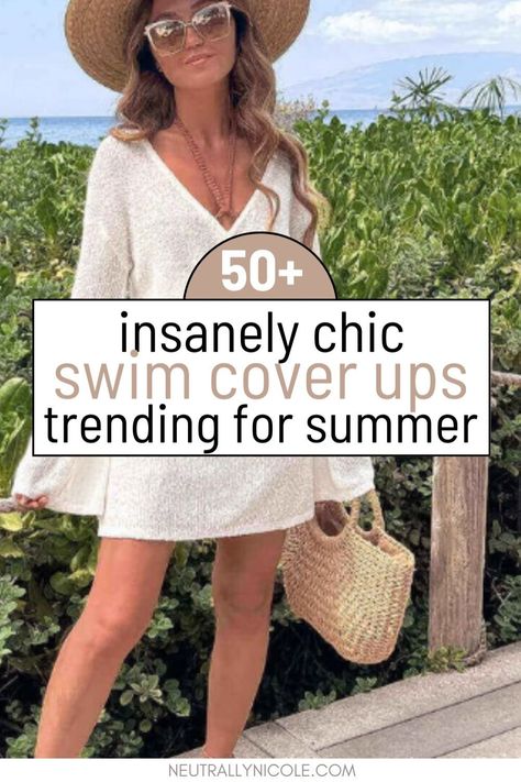 Elevate your beach look with these trendy swim cover-up outfit ideas for summer! From flowy kimonos to chic sarongs, these stylish cover-ups will take your swimwear game to the next level. Swim Cover Up Outfit, Swimsuit Coverup Ideas, Trendy Beach Outfits, Summer Travel Essentials, Choppy Bob Hairstyles For Fine Hair, Outfit Ideas For Summer, Trendy Swim, Spring Trends Outfits, Trendy Swimsuits