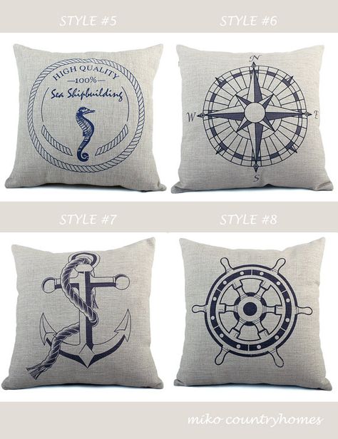 Throw Pillow Cover Nautical Series Nautical by MikoCountryHomes Sailor Decor, Nautical Room Decor, Nautical Pillow Covers, Decor Cushions, Nantucket Home, Nautical Living Room, Nautical Room, Nautical Bedroom, Military Decor