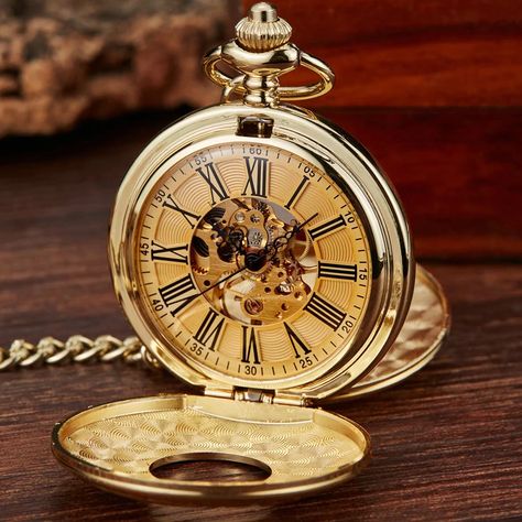 Vintage 2 Sides Open Case Mechanical Men's Watch Double Face Roman Dial Clock Hand Wind Pocket Watch With FOB Chain Gift|Pocket & Fob Watches| - AliExpress Skeleton Pocket Watch, Mechanical Pocket Watch, Mechanical Hand, Vintage Pocket Watch, Fob Watch, Clock Hands, Presents For Him, Double Face, Mechanical Watch