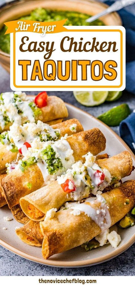 Crispy Air Fryer Chicken Taquitos are quick, easy, and fun! Small corn tortillas are wrapped around creamy, spicy chicken, then fried without the guilt in the air fryer. Air Fryer Chicken Taquitos, Easy Air Fryer Chicken, Food Combinations, Chicken Taquitos, Lost 100 Pounds, Chicken Fajita, Cheap Healthy Meals, Air Fried Chicken, Air Fryer Recipes Chicken