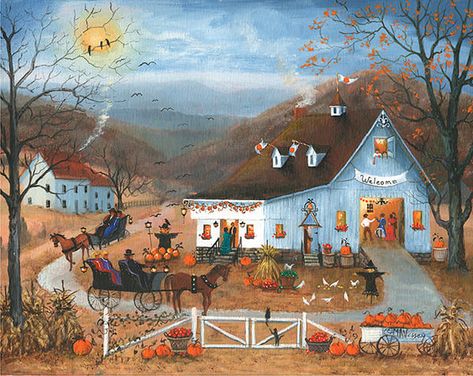 Christmas and Halloween Folk Art Paintings | Mary Ann Vessey Folk Art Paintings, Arte Folk, Halloween Folk Art, Halloween Artwork, Halloween Painting, Mary Ann, American Folk Art, Folk Art Painting, Autumn Art