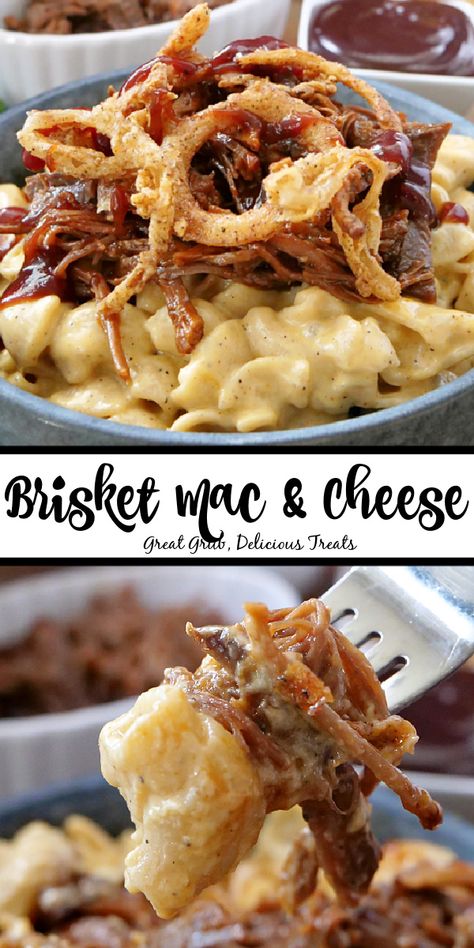 Beef With Mac And Cheese, Bbq And Mac And Cheese, Bbq Sauce Ideas Dinners, Things To Make With Bbq Sauce, Mac And Cheese Brisket, Brisket Macaroni And Cheese, Brisket And Mac And Cheese, Bbq Macaroni And Cheese, Mac And Cheese Recipe Meat