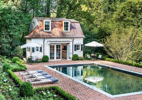 Pool House Designs, Garden Pavilion, Copper Roof, Atlanta Homes, Georgian Homes, White Cottage, Pool Time, Dream Backyard, Pool Landscaping