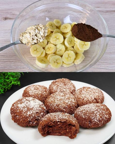 Cocoa Banana Oatmeal Bake Banana Oatmeal Bake, Banana Oat Cookies, Oatmeal Bake, Snack Sani, Banana Baked Oatmeal, Apple Oatmeal, Cocoa Cookies, Guilt Free Dessert, Oat Cookies