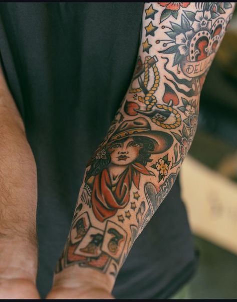 American Traditional Forearm Sleeve, Traditional Forearm Tattoo Men, Traditional Tattoos Arm, American Traditional Forearm Tattoo, Traditional Tattoo Arm, American Traditional Sleeve, Neotraditional Tattoo, Traditional Sleeve, Traditional Tattoo Sleeve