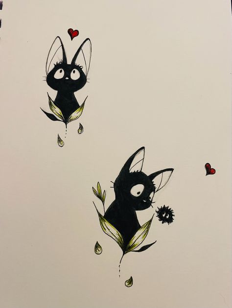 Ghibli Tattoo Kiki, Gigi Kiki Delivery Service Tattoo, Kiki Tattoos Studio Ghibli, Gigi Studio Ghibli, Jiji Kiki's Delivery Service Tattoo, The Cat Returns Tattoo, Kiki Drawing, Kiki Tattoo, Jiji Tattoo