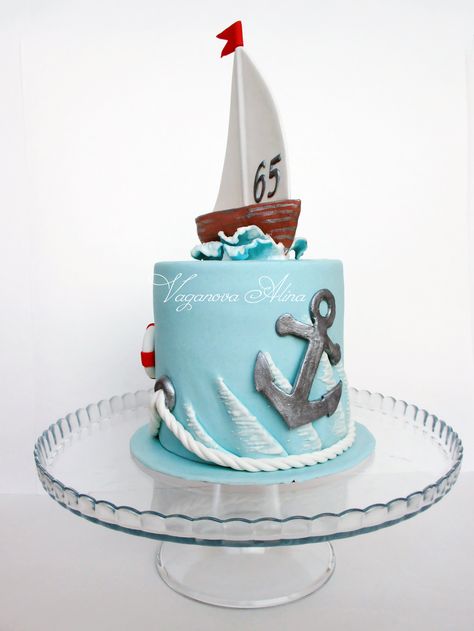 Over the Hill Seaman Cake Design, Yacht Cake, Nautical Birthday Cakes, Nautical Cakes, Sailboat Cake, Boat Cake, Nautical Cake, Sea Cakes, Beach Cakes