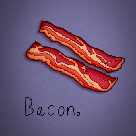 Bacon Drawing Easy, Bacon Embroidery, Bacon Illustration, Bacon Painting, Bacon On A Stick, Bacon Drawing, Bacon Tattoo, Recipe Book Printables, Donut Cartoon