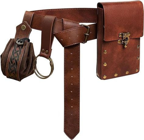 Amazon.com | Belt Pouch Waist Bag Fanny Pack Steampunk Phone Holder Medieval Bag Leather Belt Renaissance Cosplay Costume Accessories (2Pouch-Brown) | Waist Packs Steampunk Pirate, Steampunk Halloween, Viking Costume, Festival Costumes, Belt Pouch, Halloween Carnival, Halloween Accessories, Larp, Vintage Costumes