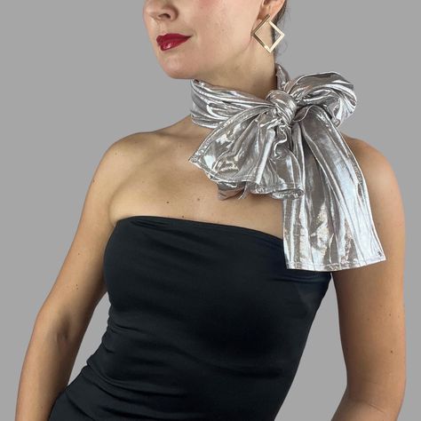 Neck Scarfs, Evening Scarf, Silver Scarf, Neck Scarf Tying, Silk Neck Scarf, Scarf Tie, Scarf Tying, Bridal Shower Gift, Scarf Gift