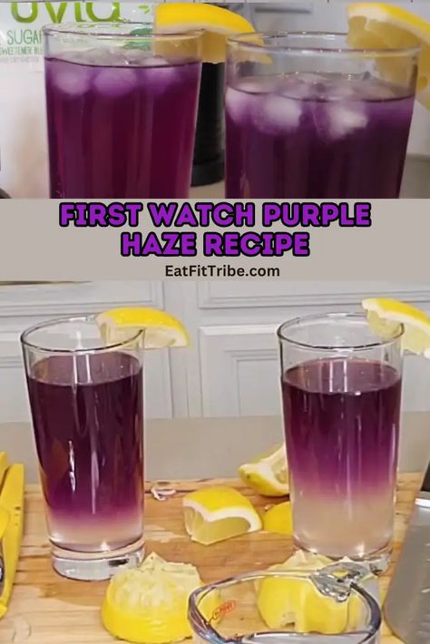 First Watch Purple Haze Recipe - Eat Fit Tribe First Watch Lavender Lemonade, First Watch Drink Recipes, First Watch Juice Recipes, Purple Drinks Non Alcoholic, Purple Juice Recipe, First Watch Recipes, Purple Juice, Lavender Drink, How To Make Purple