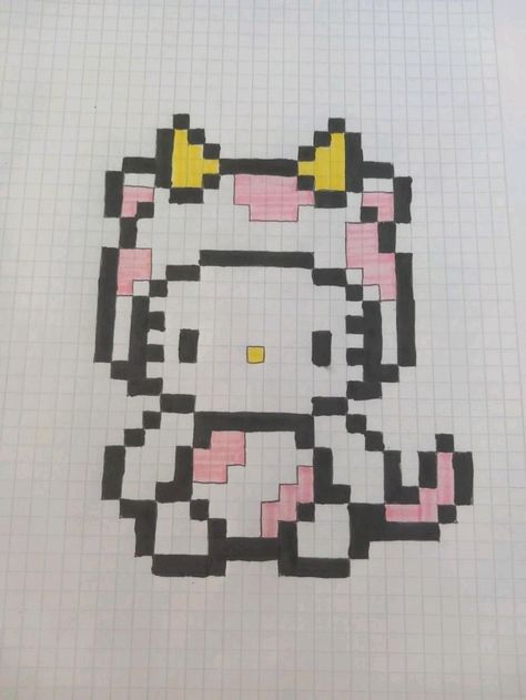 dibujoooo 😉 Picsel Art Easy Cute, Grid Paper Art, Pixel Art Hello Kitty, Piskel Art, Sky Art Painting, Graph Paper Drawings, Hello Kitty Crafts, Easy Pixel Art, Hello Kitty Themes