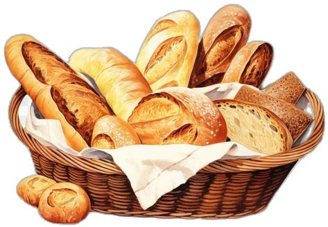 Stickers Vintage, Bread Food, Food Clipart, Food Illustration Art, Watercolor Food, French Bakery, Food Basket, Picnic Food, Bread Basket