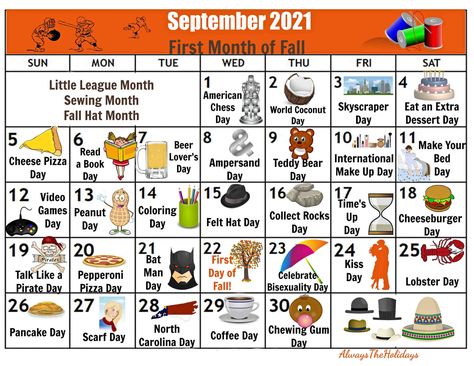 September National Day Calendar 2021 - Free Printable Calendars September National Days 2023, September National Days 2024, September Activity Calendar For Seniors, September National Days, Fall Facebook Cover Photos, National Days In September, Fall Facebook Cover, National Holiday Calendar, September Holidays