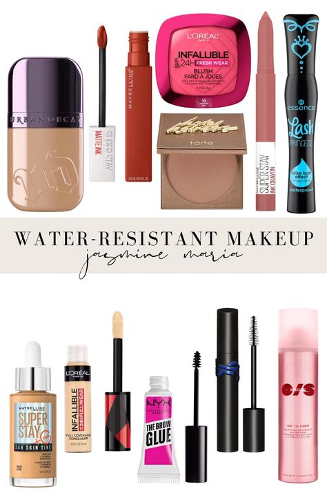 Water-Resistant Makeup For Pool Days - Jasmine MariarnSummer is here! If you love wearing makeup to the pool (or beach) I am sharing a few products that are water-resistant for those pool days.rn Drugstore Mascara, Day Makeup Looks, Beauty Water, Fall Makeup Looks, Full Coverage Concealer, Winter Makeup, Maybelline Super Stay, Holiday Makeup, Waterproof Makeup