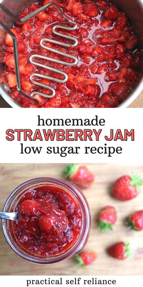 Strawberry Jam Recipe Canning Low Sugar, Home Made Strawberry Jam, Strawberry Jelly Recipe Canning, Low Sugar Strawberry Jam Recipe, Jam Recipes For Canning, Tomato Sauce Canning, Baskets 2022, Strawberry Basil Jam, Fruit In Jars