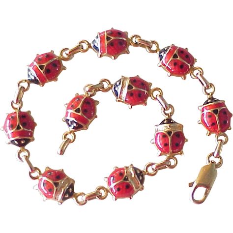 Vintage Ladybug Enameled Bracelet 14K Gold Ladybug Bracelet, Ladybug Jewelry, Lady Bugs, Ceramic Necklace, Gold Bullion, Lady Bird, Bugs And Insects, Funky Jewelry, Enamel Bracelet