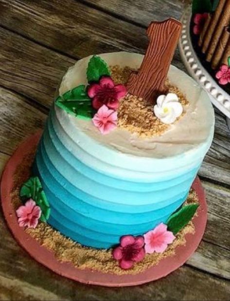 Moana Birthday Party Cake, Moana Birthday Cake, Moana Birthday Party Theme, Moana Theme Birthday, Moana Cake, Backyard Birthday Parties, 3 Birthday, Luau Birthday Party, Baby Birthday Themes