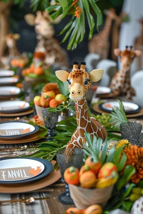 My Top Safari Party Ideas for Wild Fun! Jungle Dinner Party, Two Wild Birthday Party Ideas, Wild One Party Decor, Jungle Table Setting, Wild Animal Party Theme, Safari Decorations Party, Jungle Table Decor, Safari Birthday Party Decorations Diy, Jungle Party Food Ideas