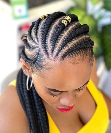 Spiraled Ghana Braids Style Ghana Braid Styles, Goddess Braid Styles, Cornrow Hairstyle, Ghana Braids Hairstyles, Feed In Ponytail, Cornrows Braids For Black Women, Ghana Braids, High Hair, Feed In Braids Hairstyles