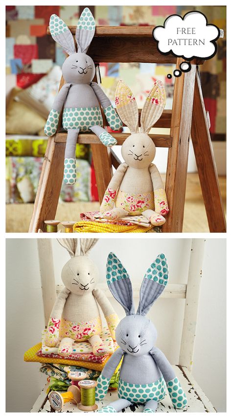 DIY Easter Fabric Bunny Free Sewing Patterns & Tutorials Sewing Easter Projects, Easter Sewing Projects, Easter Fabric Crafts, Fabric Easter Basket, Bunny Patterns, Easter Sewing, Fabric Bunny, Easter Bags, Easter Fabric