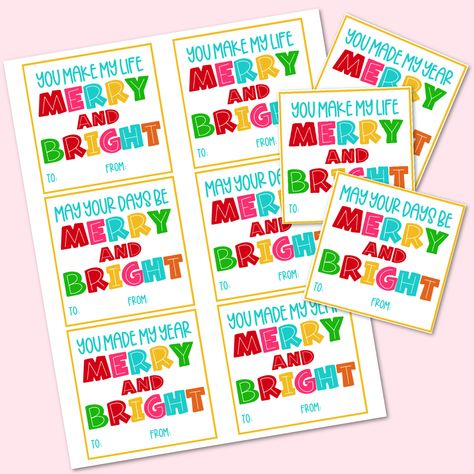 Merry and Bright Gift Tags - Free Printable Merry And Bright Gift Tag, Have A Colorful Christmas Printable Tag, Merry And Bright Printable Free, Christmas Teacher Gift Tags Printable Free, Merry Christmas Gift Tags Printable Free, Free Christmas Gift Tags Printable, Merry And Bright Printable, Free Printable Favor Tags, Happy Holidays Gift Tags