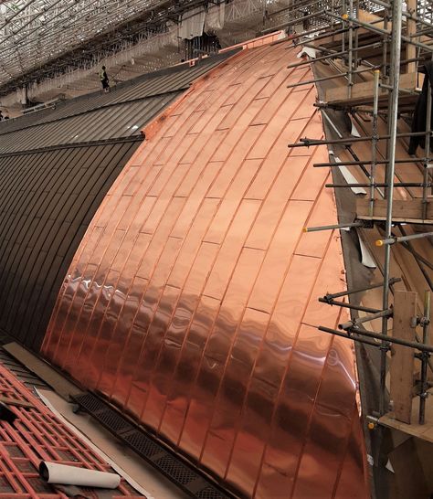 Great progress by our craftsmen at Derby Market. On this project we are installing the new Tecu copper standing seam roofing as part a large scale restoration which is being carried out by Wates Construction over a number of years. #derbymarkethall #derby #wates #constructionuk #copperroofing #copper #restoration #roofing Standing Seam Roof, Copper Ceiling, Mansard Roof, Copper Roof, Standing Seam, Copper Plated, Facades, Derby, Roof