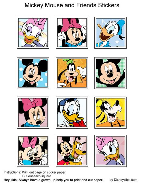 Donald, Daisy, Mickey, Minnie, Goofy, Pluto stickers Mickey Mouse Photo Booth, Friends Printables, Disney Stickers Printables, Mickey Mouse Printables, Crafts Bookmarks, Mickey Mouse Crafts, Mickey Mouse Stickers, Donald And Daisy, Friends Stickers