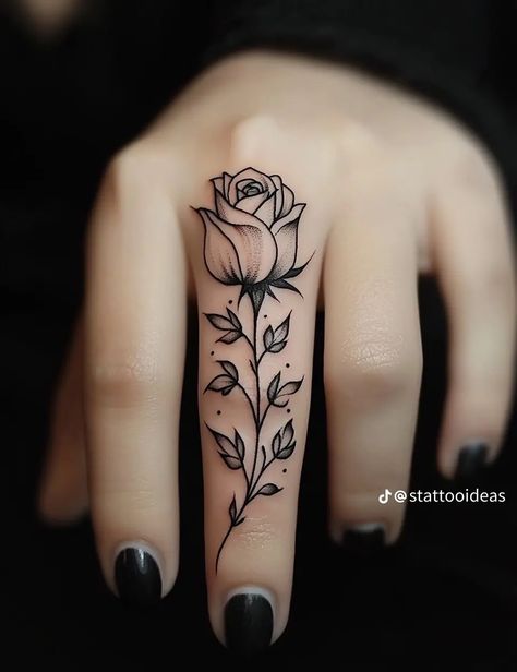 Girly Hand Tattoos, Tattoos Ideas For Women, Finger Rose Tattoo, Rose Tattoos For Women, Finger Tattoo For Women, Cute Hand Tattoos, Hand And Finger Tattoos, Pretty Hand Tattoos, Clever Tattoos