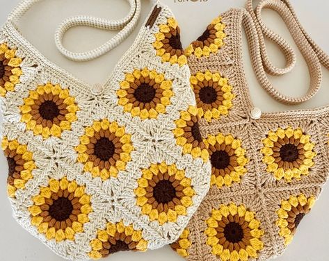 KnothingButKnots | Etsy Granny Square Bag, Crochet Handbag, Cozy Crochet, Crochet Sunflower, Crochet Handbags Patterns, Handbag Pattern, Crochet Purse Patterns, Crochet Tote Bag, Crochet Bags Purses